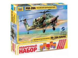 Сборная модель ZVEZDA Российский ударный вертолёт Ми-28А, подарочный набор, 1/72